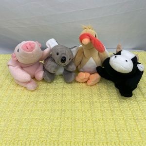 Ty Beanie Babies Plush Bundle, no tags, Kola Bear, Pig, Cow and Turkey.